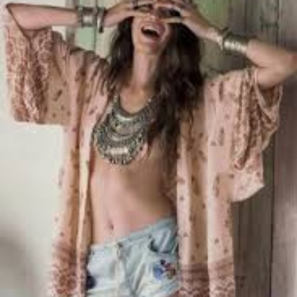 Boho skull print open front kimono with sleeves - Picture 3 of 8